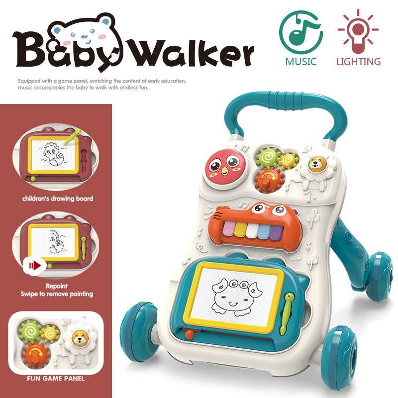 Baby Push Walker, HDJ Sit-To-Stand Baby Walker and Activity Center for Toddler Learning to Walk, Early Learning Push Toys for Infant 6+ Months Green/Pink
