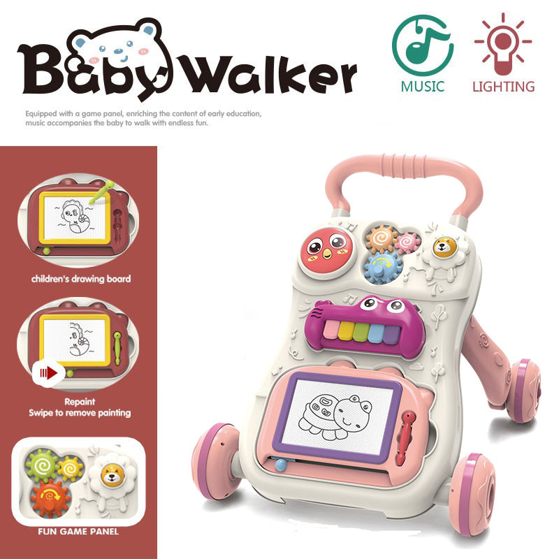 Baby Push Walker, HDJ Sit-To-Stand Baby Walker and Activity Center for Toddler Learning to Walk, Early Learning Push Toys for Infant 6+ Months Green/Pink