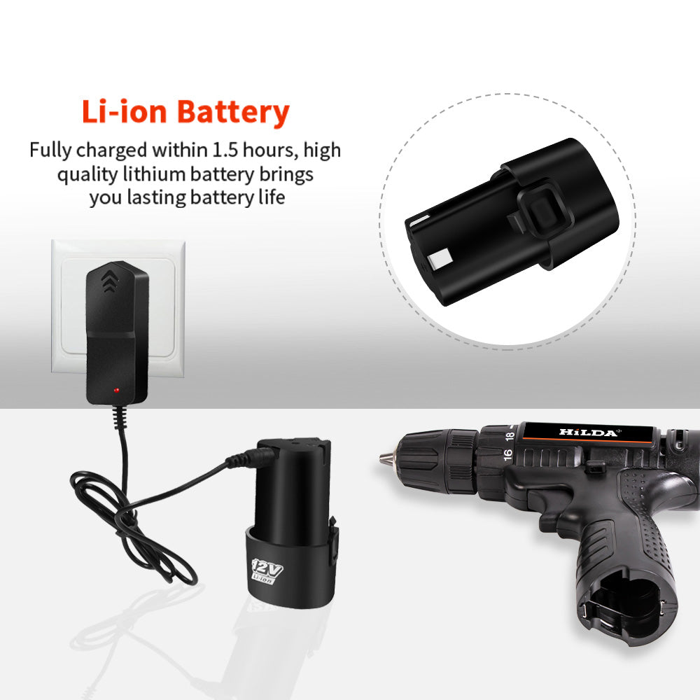 Cordless Drill, HDJ 12V Impact Hand Drill with Rechargeable Battery for DIY and Professional Tasks