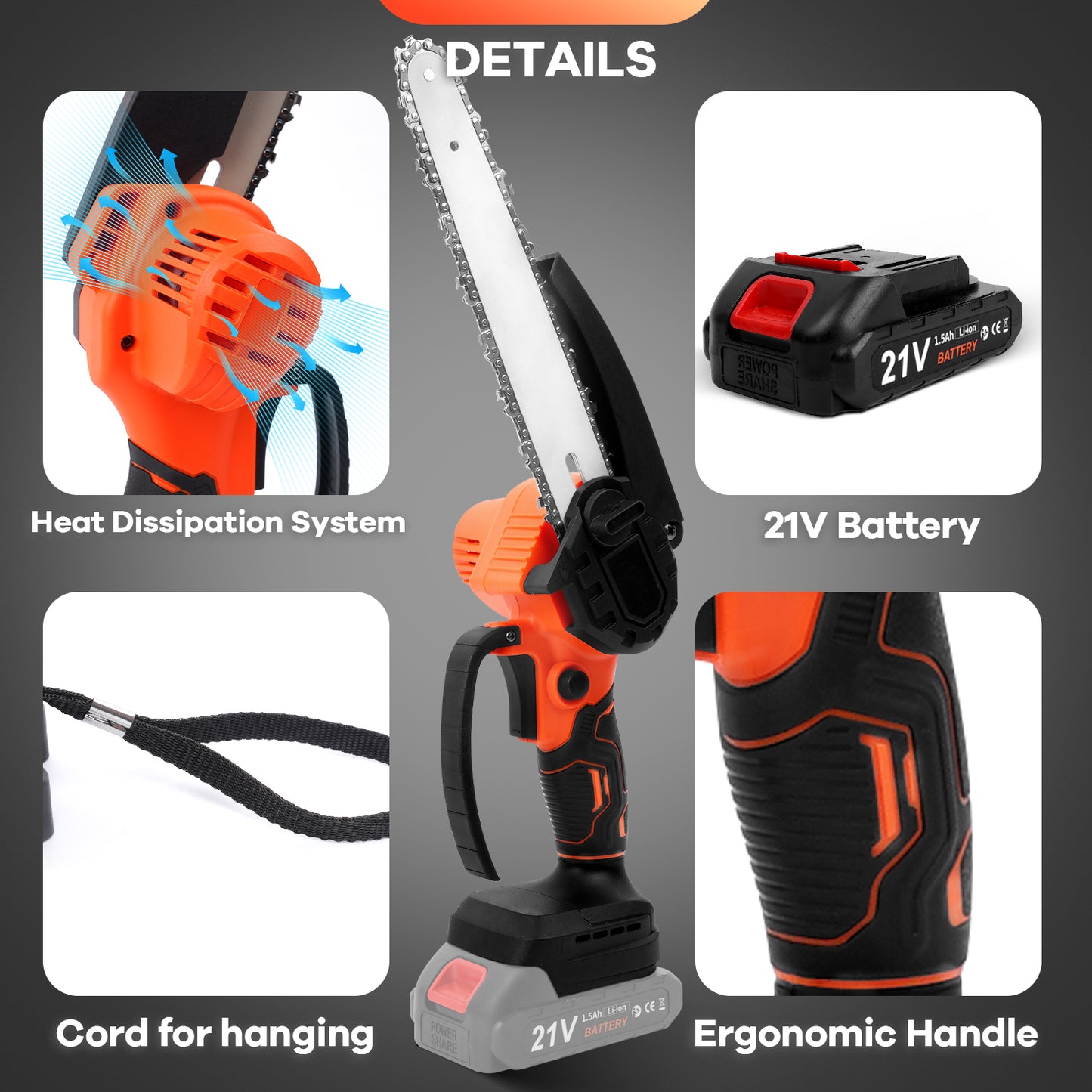 Mini Chainsaw 8 Inch, HDJ Mini Chainsaw Cordless  with 2PCS Batteries, Electric Chainsaw Portable One-Hand for Wood Cutting Tree Branch Trimming