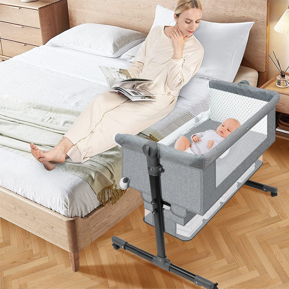 Baby Bassinet,Adjustable Baby Bassinet Bedside Sleeper with Changing Stantion,Bed Side Crib for Infants,Light Gray