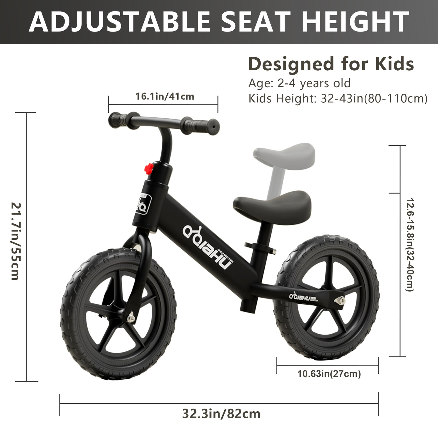 Kids Balance Bike, HDJ Toddlers Balance Bike for Boys and Girls,10.6in Tires No Pedal Sport Training Bicycle for 3-4 Years Old Kids, Black/White