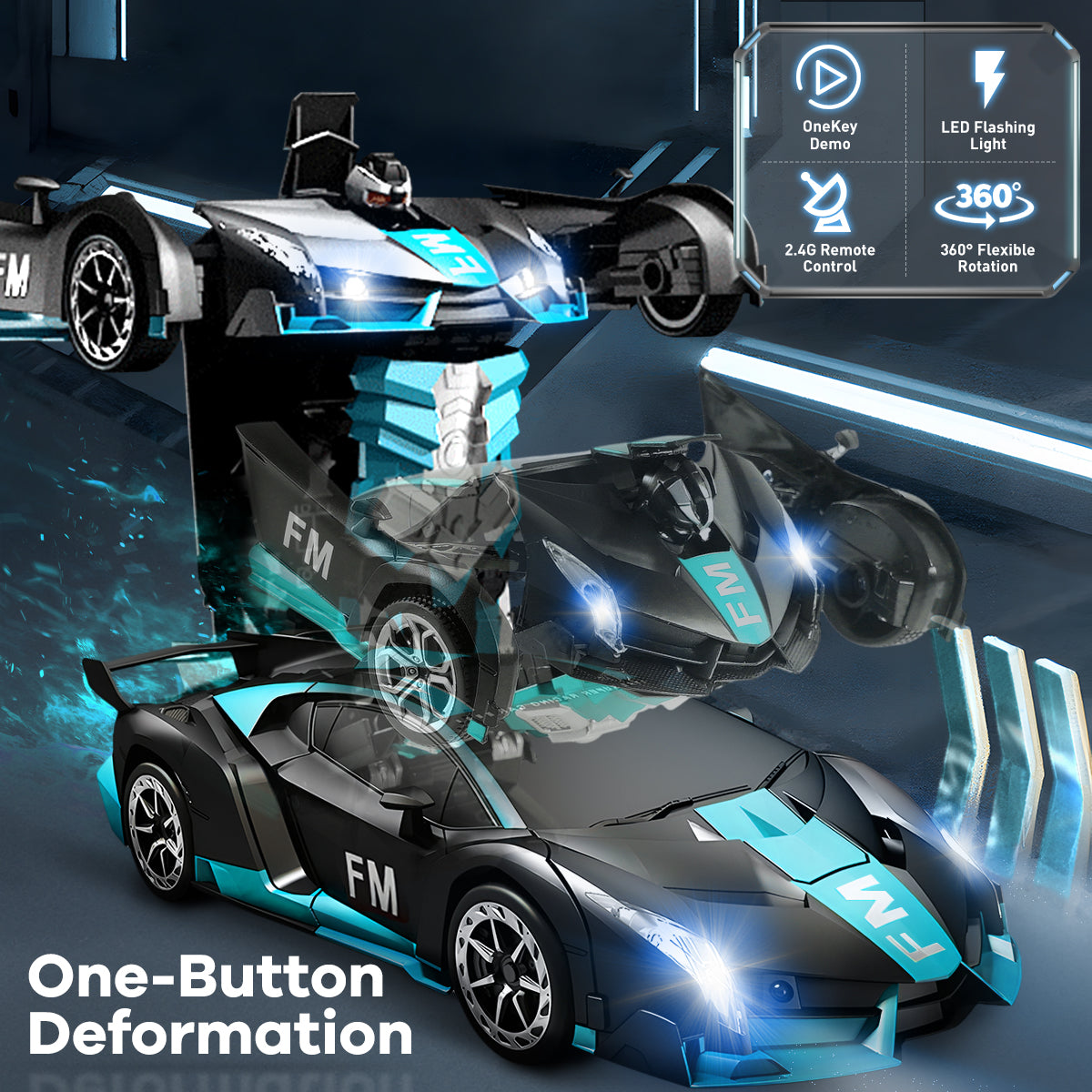 Remote Control Car,HDJ RC Cars One-Button Transforming, 360° Rotation Drifting, 1:18 Toy Gift for Kids,4-8 Years Old Boys/Girls