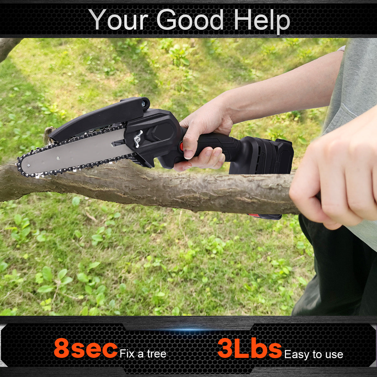 HDJ 6 inch Cordless Mini Chainsaw with 2PCS Batteries,Electric Chainsaw Portable One-Hand for Wood Cutting Tree Branch Trimming