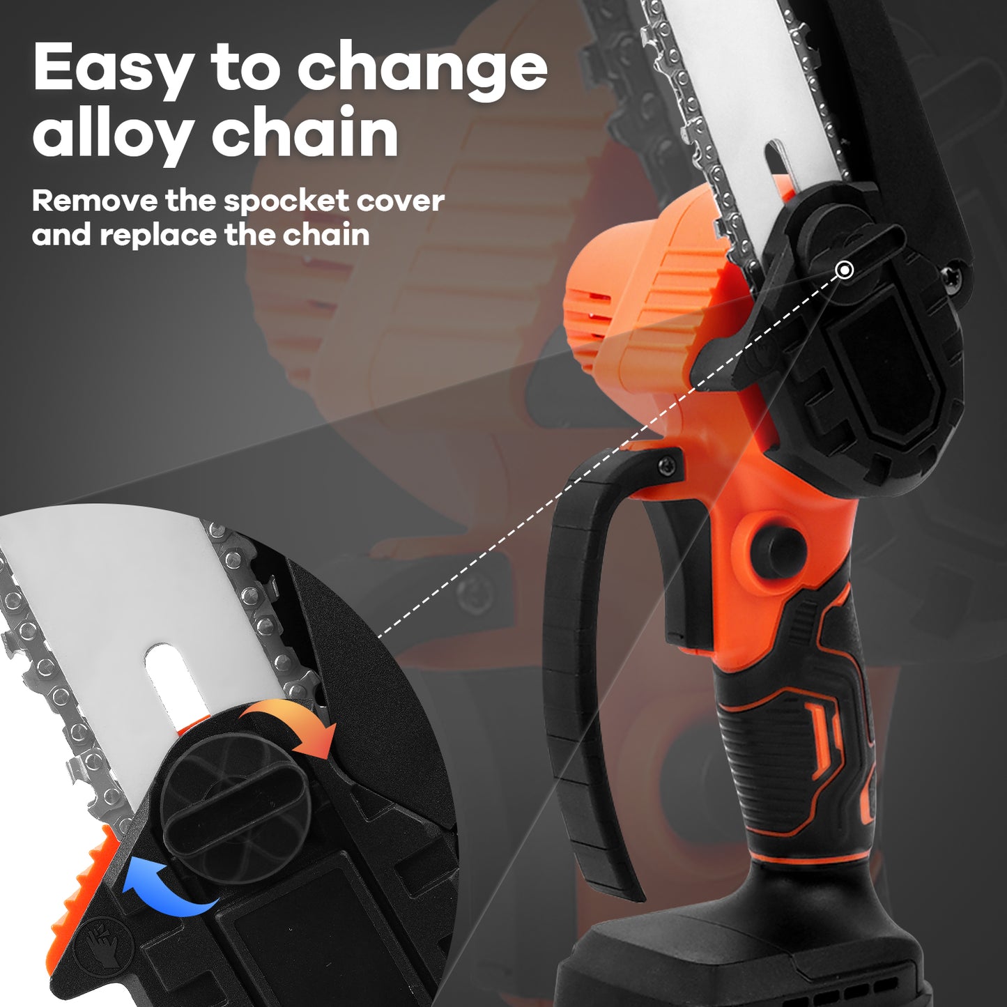 Mini Chainsaw 8 inch, HDJ Mini Chainsaw Cordless with 2PCS Batteries, Electric Chainsaw Portable One-Hand for Wood Cutting Tree Branch Trimming