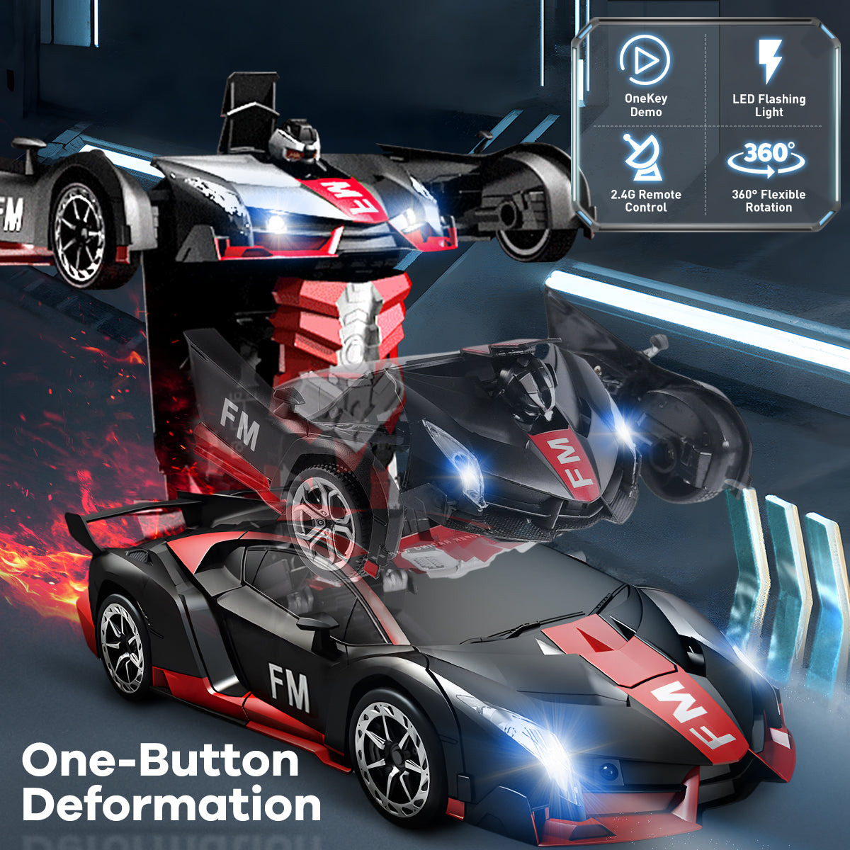 Remote Control Car,HDJ RC Cars One-Button Transforming, 360° Rotation Drifting, 1:18 Toy Gift for Kids,4-8 Years Old Boys/Girls