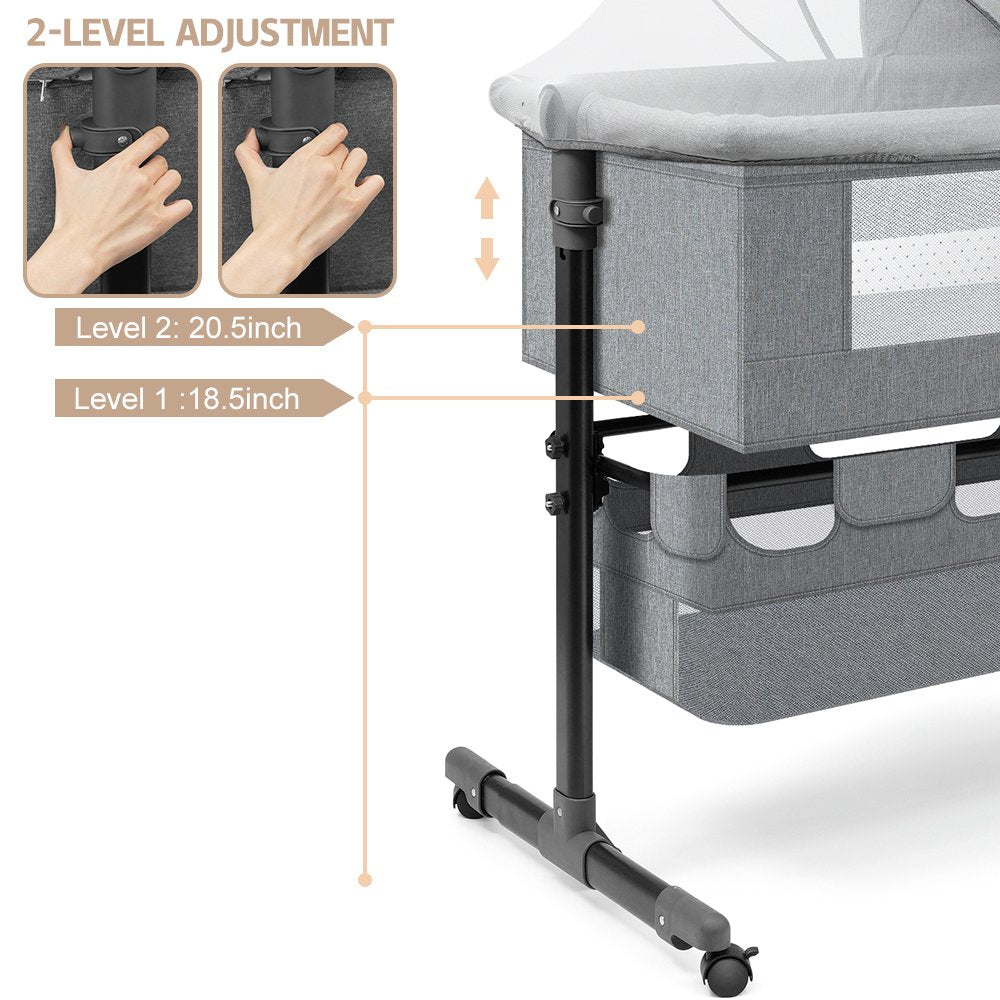 Baby Bassinet,Adjustable Baby Bassinet Bedside Sleeper with Changing Stantion,Bed Side Crib for Infants,Light Gray
