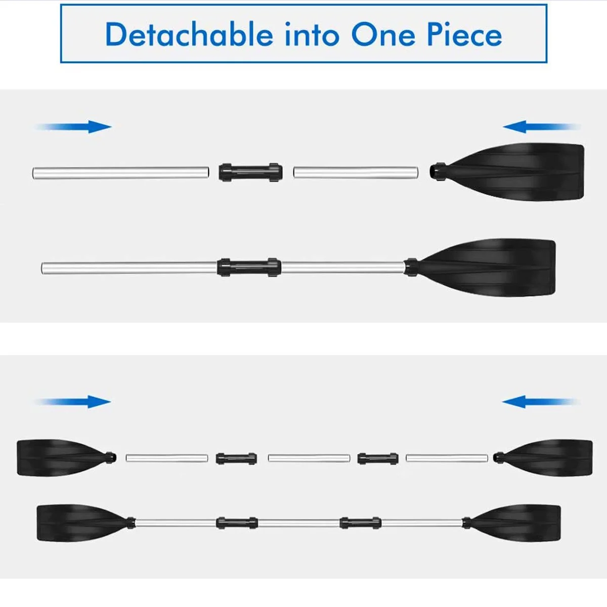 Kayak Paddle, HDJ Detachable 2 in 1 Lightweight Ribbed Blade Aluminium Alloy Canoe Boat Oars with Anti-Slip Grip,Black