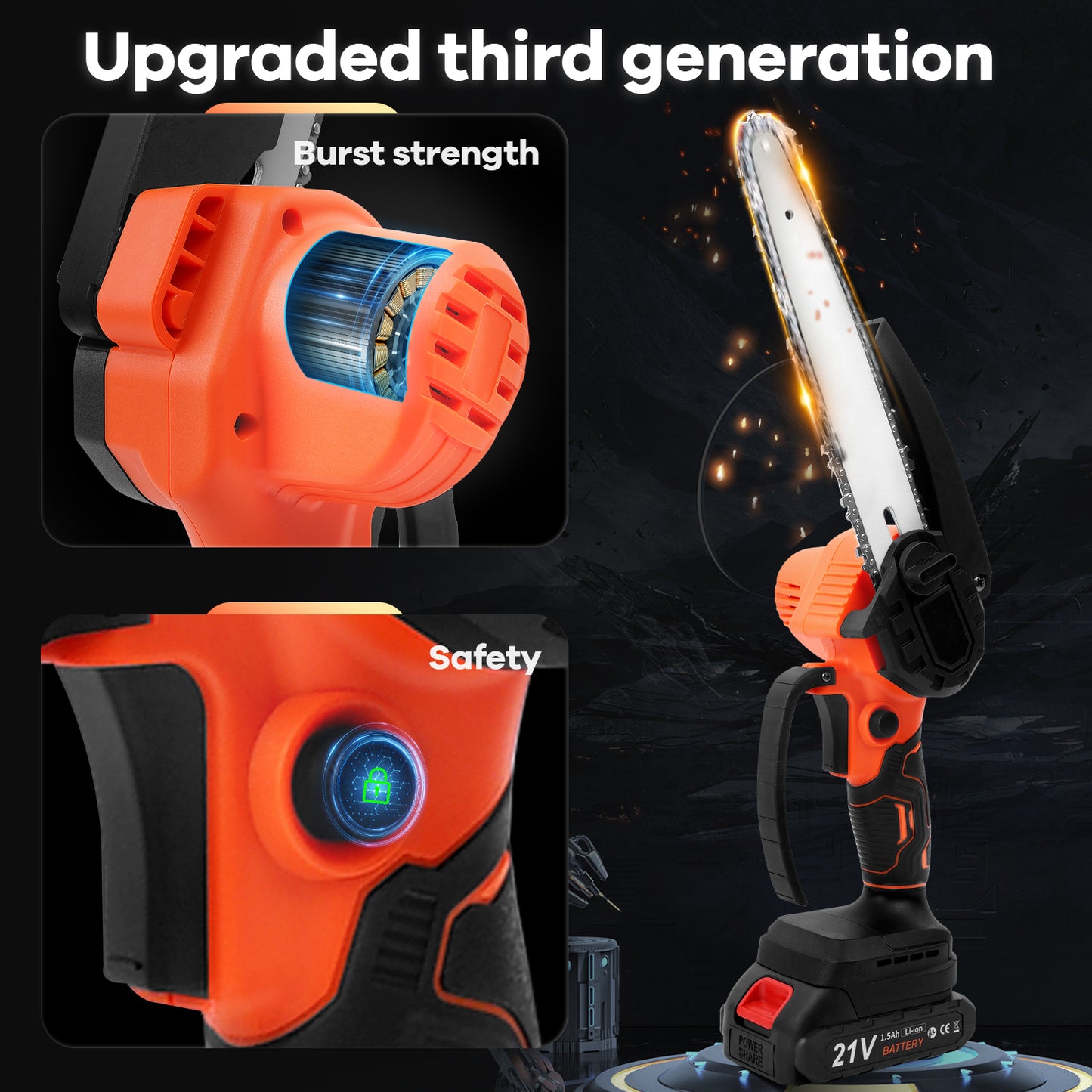 Mini Chainsaw 8 Inch, HDJ Mini Chainsaw Cordless  with 2PCS Batteries, Electric Chainsaw Portable One-Hand for Wood Cutting Tree Branch Trimming