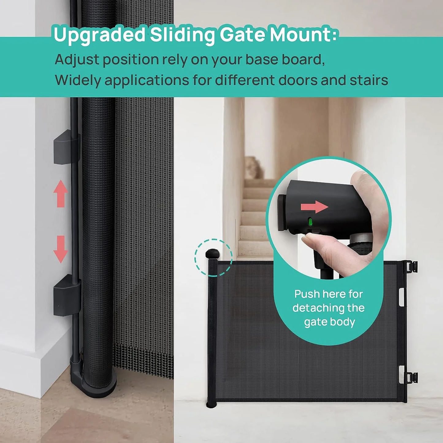 Retractable Baby Gate, HDJ 42-Inch Extra Tall Baby Gate, 71" Wide Baby Gate Dog Gate for Stair, Doorway, Gray/Black