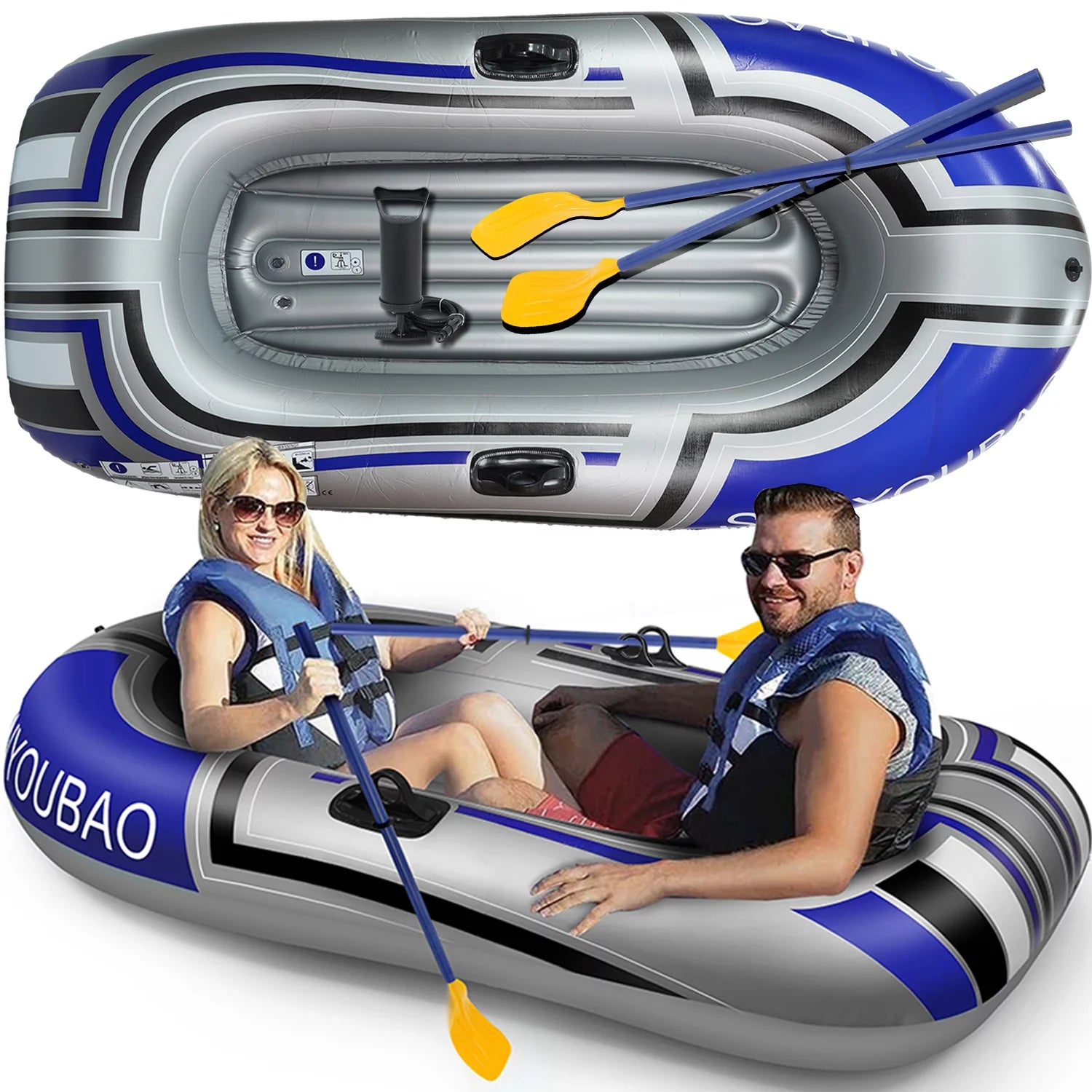 Inflatable Boat,2 Person 74 inch Inflatable Raft Fishing Boat with 2 O ...