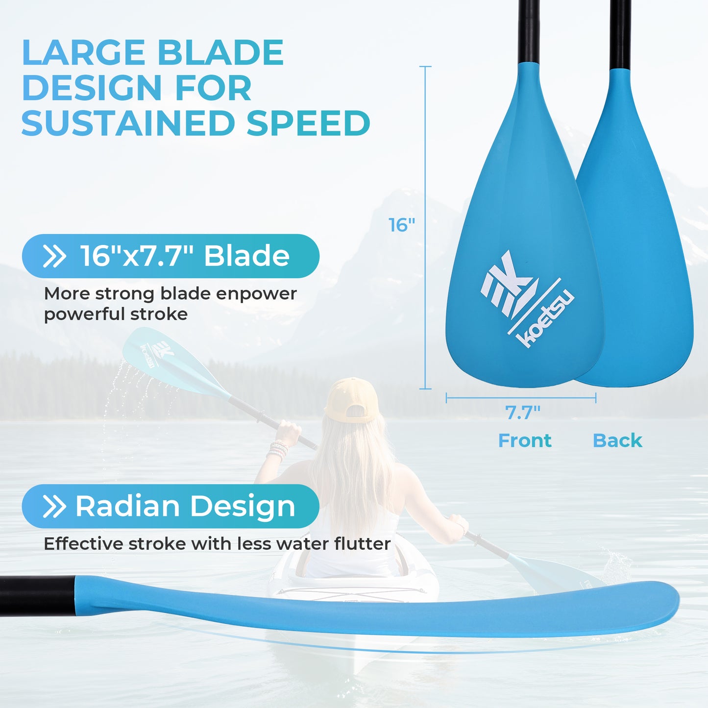 Kayak Paddle SUP Paddle,KOETSU 2-in-1 Adjustable Aluminum Alloy Boat Paddle Oars 67-83in, Detachable Canoe Board Paddle with Anti-Slip Grip,Blue/Green