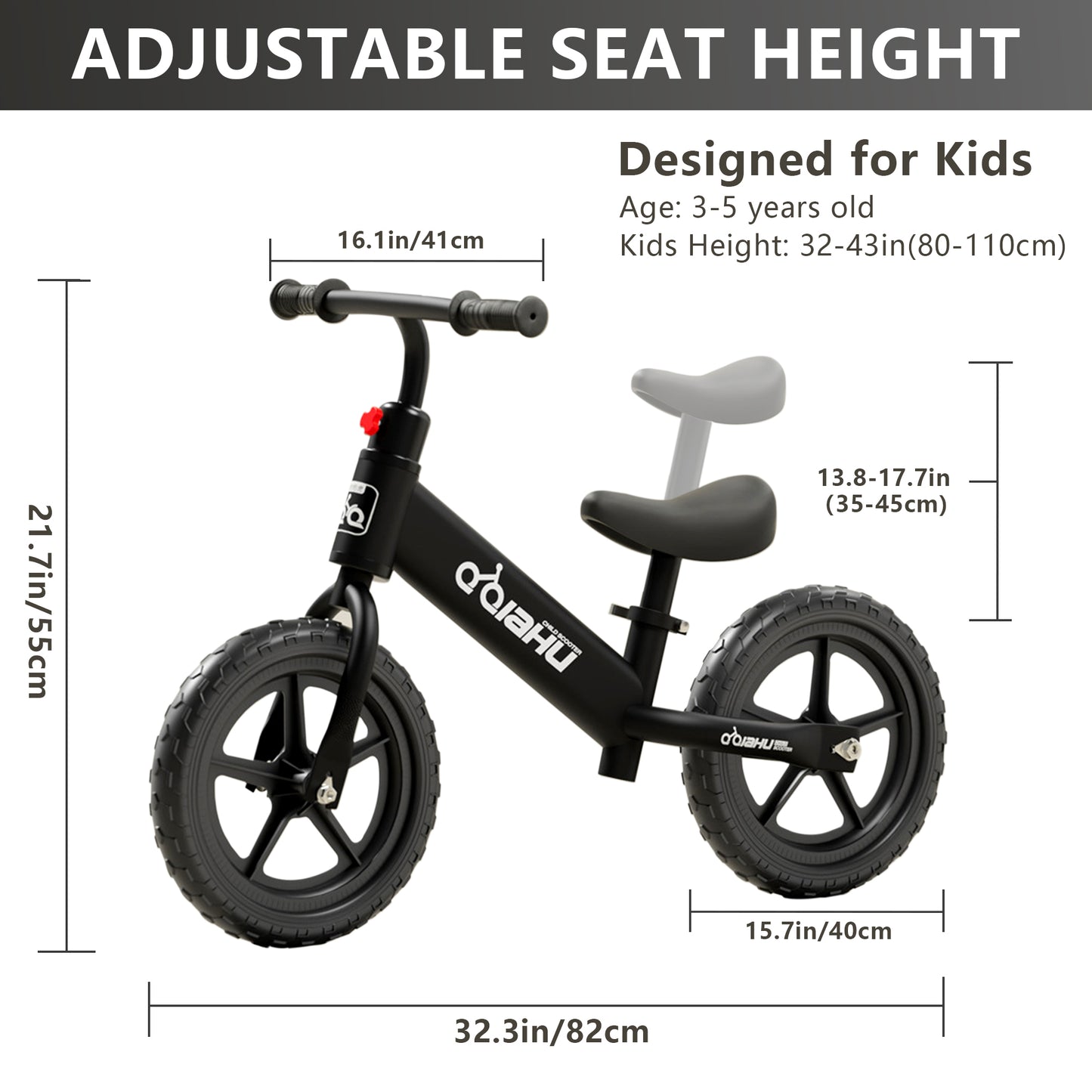 Kids Balance Bike, HDJ Toddlers Balance Bike for Boys and Girls, 15.7in Tires No Pedal Sport Training Bicycle for 3-6 Years Old Kids, Black/White
