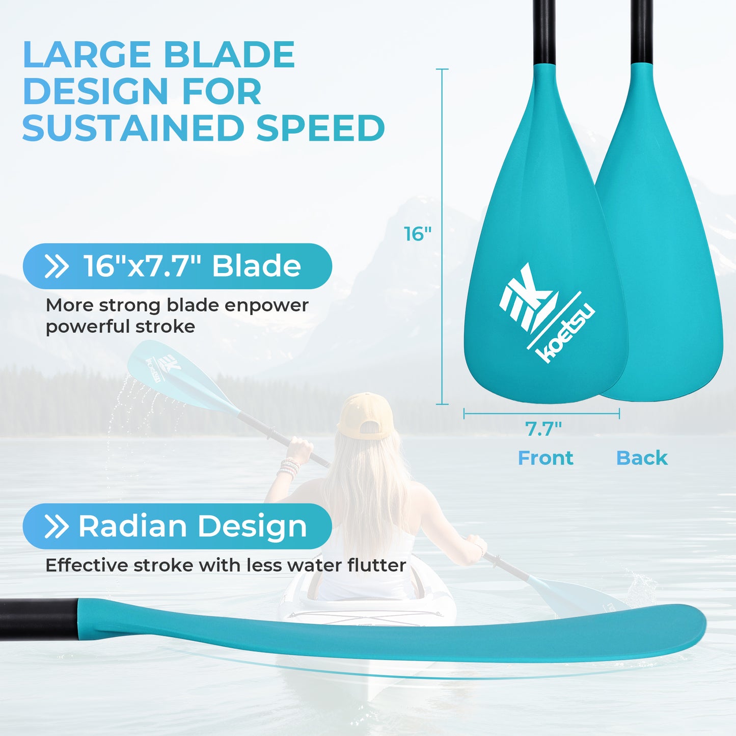 Kayak Paddle SUP Paddle,KOETSU 2-in-1 Adjustable Aluminum Alloy Boat Paddle Oars 67-83in, Detachable Canoe Board Paddle with Anti-Slip Grip,Blue/Green