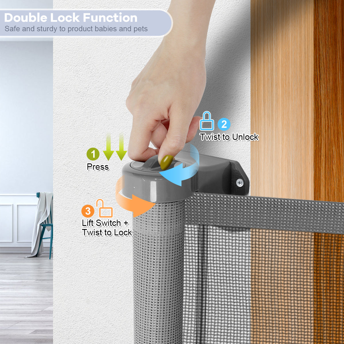 71" Extra Wide Retractable Baby Gate,34" Tall Mesh Baby Safety Gates for Stairs,Hallways,Doorways,Dog Gate Pet Gate for Indoor and Outdoor
