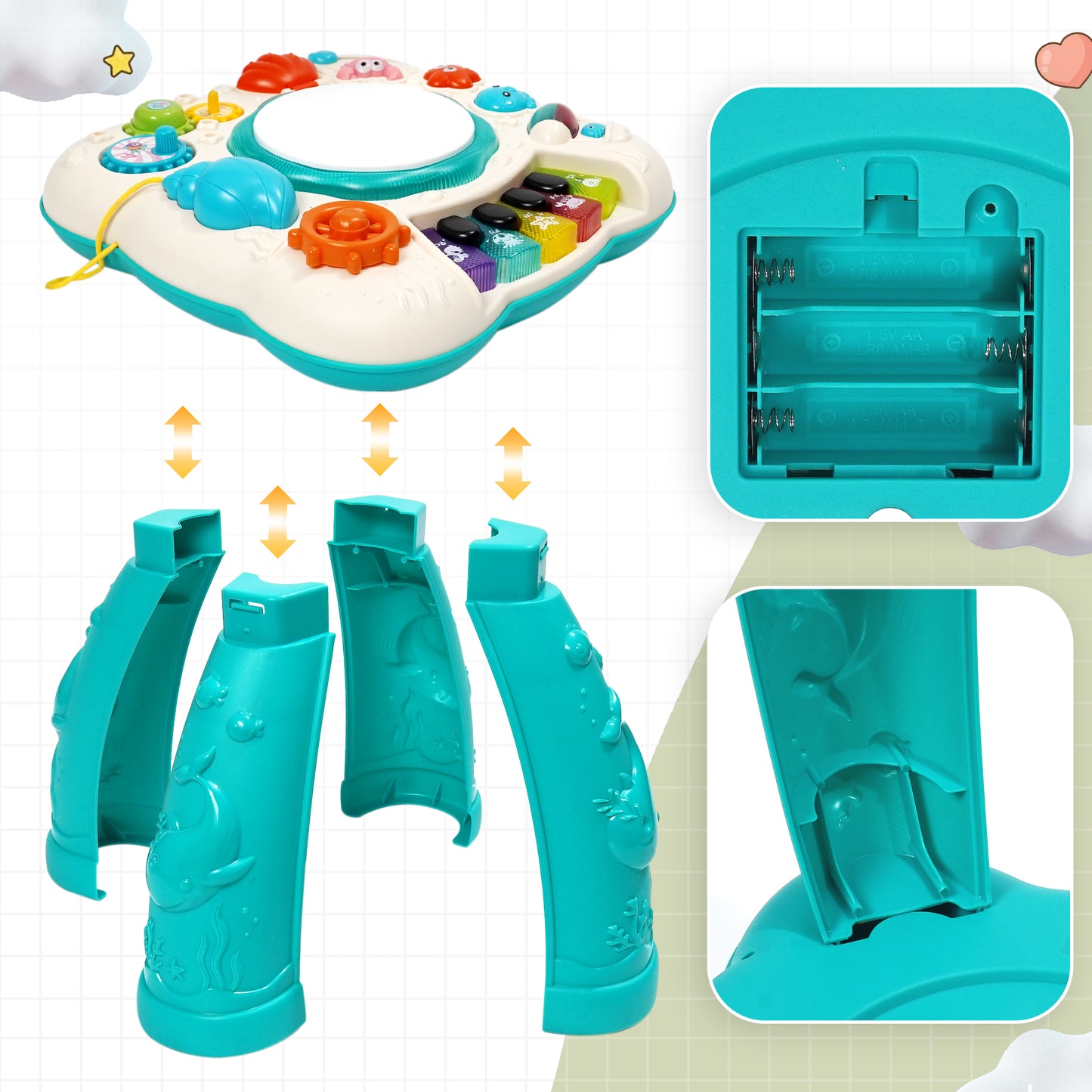 Musical Learning Table, HDJ Infant Toddler Activity Center Baby Toys for Boys and Girls Age 6 to 36 Months, Green