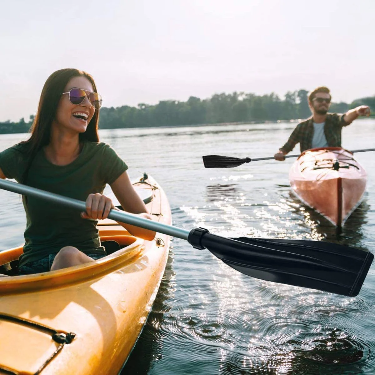 Kayak Paddle, HDJ Detachable 2 in 1 Lightweight Ribbed Blade Aluminium Alloy Canoe Boat Oars with Anti-Slip Grip,Black