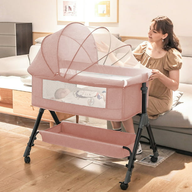 Baby Bassinet for Infant,Adjustable Bedside Sleeper with 360° Wheel and Storage Basket,Crib for Newborns