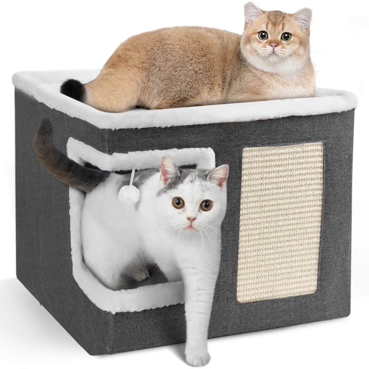 HDJ Indoor Pet Bed for Cats, Covered Foldable Kennel Bed with Scratching Board, Suitable for Many Small Pets, Dark Gray/Light Gray/Navy Blue