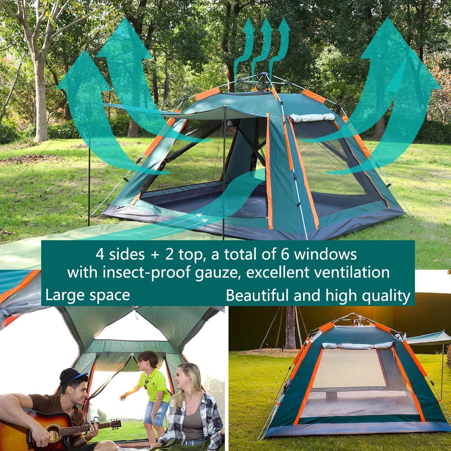 Tents for Camping, 3/4 Person Canbin Tent with Automatic Pop-Up Design and Carry Bag,Waterproof Outdoor Tent for Family Hiking Camp Beach