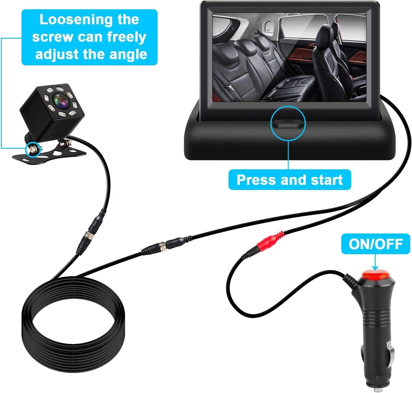 Baby Car Camera, HDJ 4.3'' HD Night Vision Function Car Mirror Display, Safety Car Seat Mirror Camera Monitored Mirror with Wide Crystal Clear View, Aimed at Baby, Easily Observe The Baby’s Move
