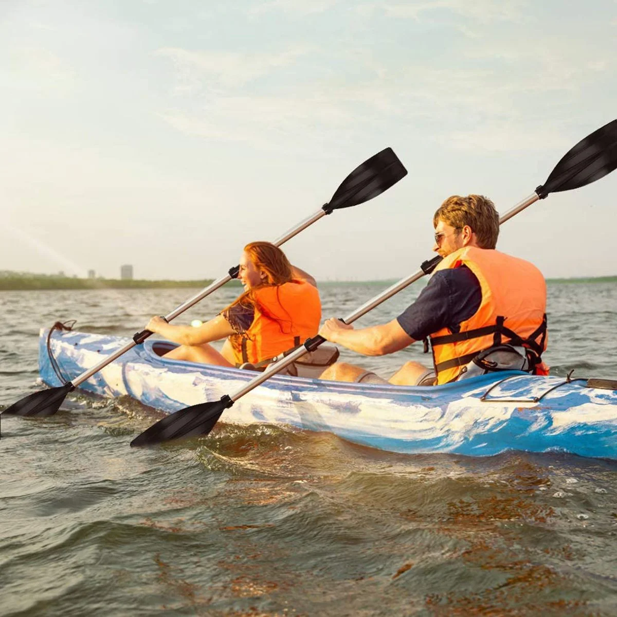 Kayak Paddle, HDJ Detachable 2 in 1 Lightweight Ribbed Blade Aluminium Alloy Canoe Boat Oars with Anti-Slip Grip,Black