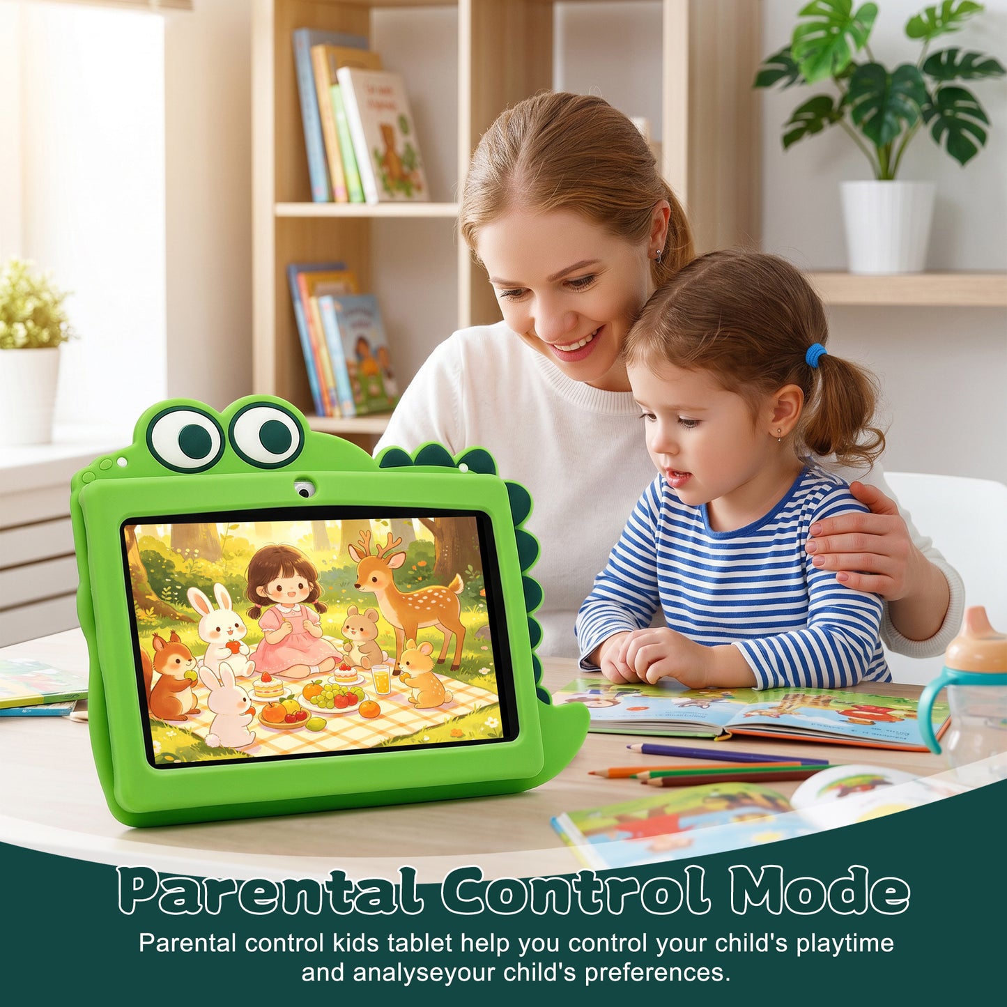 Kids Tablet, HDJ 7 inch Tablet for Children with Parent Control,32GB Android 13,WiFi,Bluetooth, Green/Pink