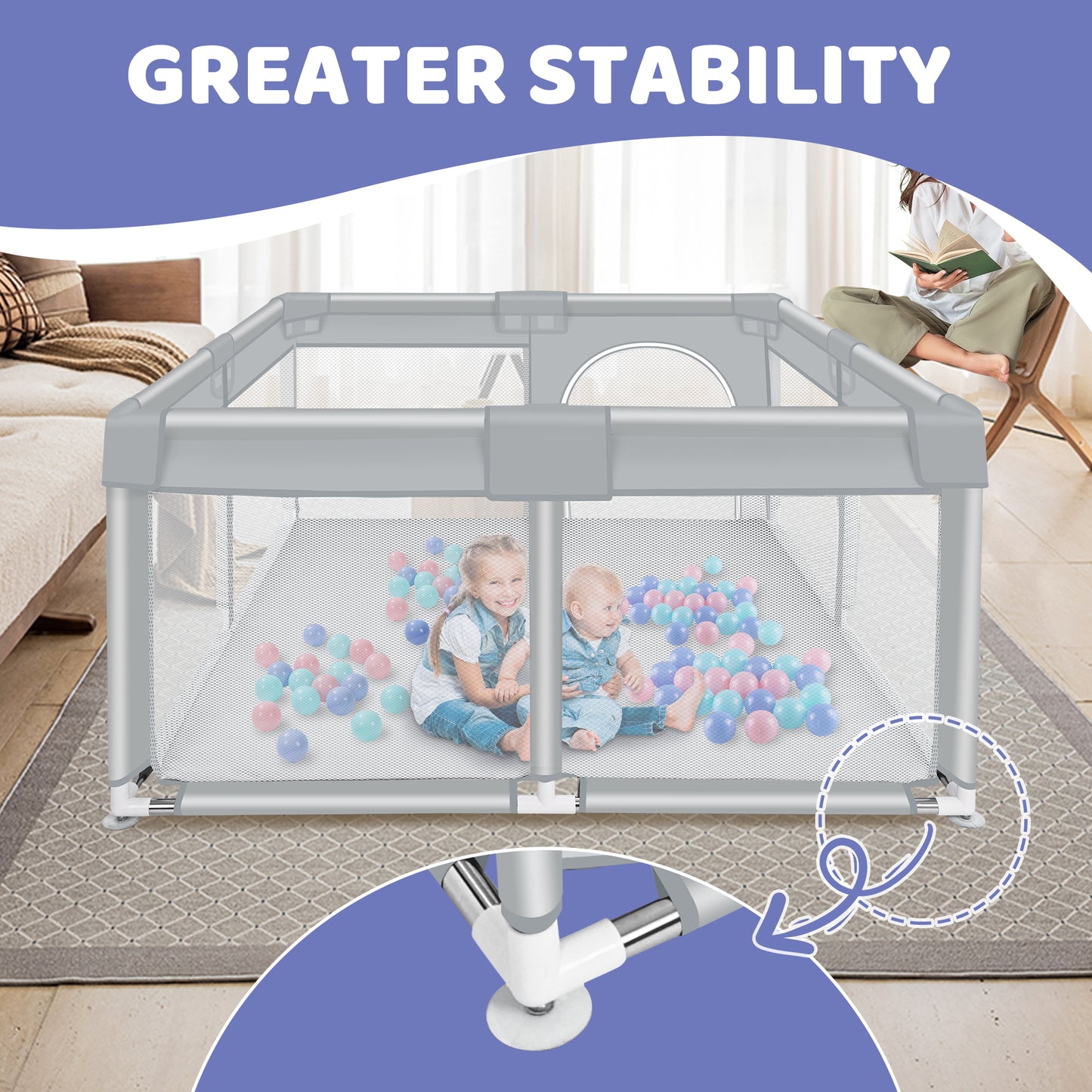Baby Playpen, HDJ 50*50 inch Baby Play Yard with Soft Breathable Mesh and Anti-Slip Base, Baby Fence Infant Playard for Boy and Girls