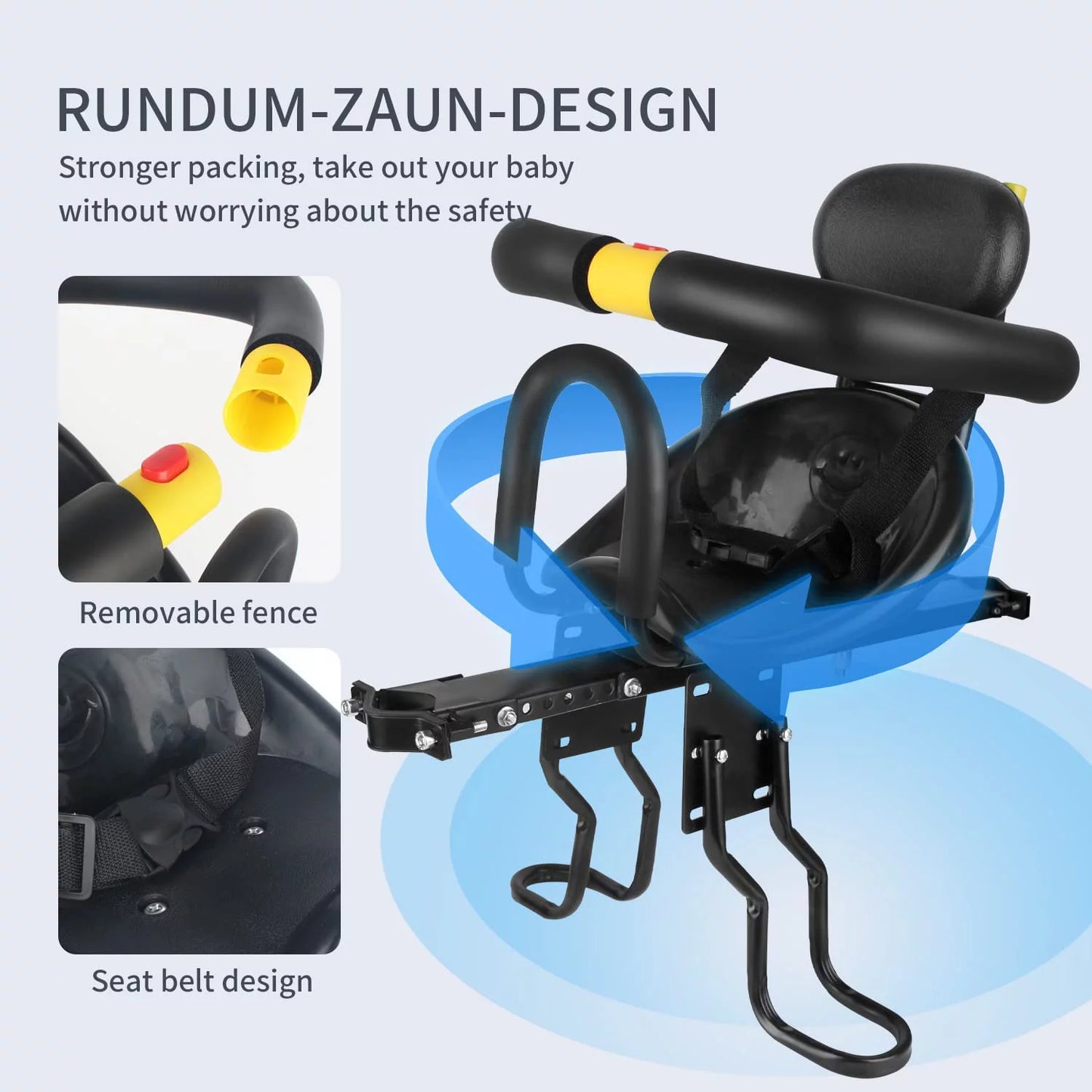 Kids Bike Seat,HDJ Child Bicycle Front Seat,Kids Safety Saddle with Foot Pedals Aluminum Alloy, Black