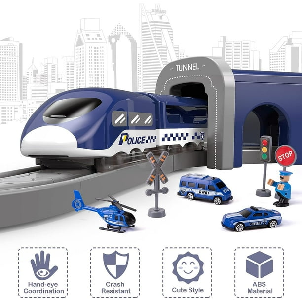 Toys Train Set for Kids, HDJ 92PCS Race Track Set for Boys Christmas Birthday Gift ,Police Toy with Cars, Copter