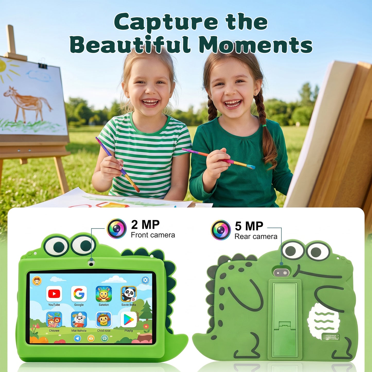 Kids Tablet, HDJ 7 inch Tablet for Children with Parent Control,32GB Android 13,WiFi,Bluetooth, Green/Pink
