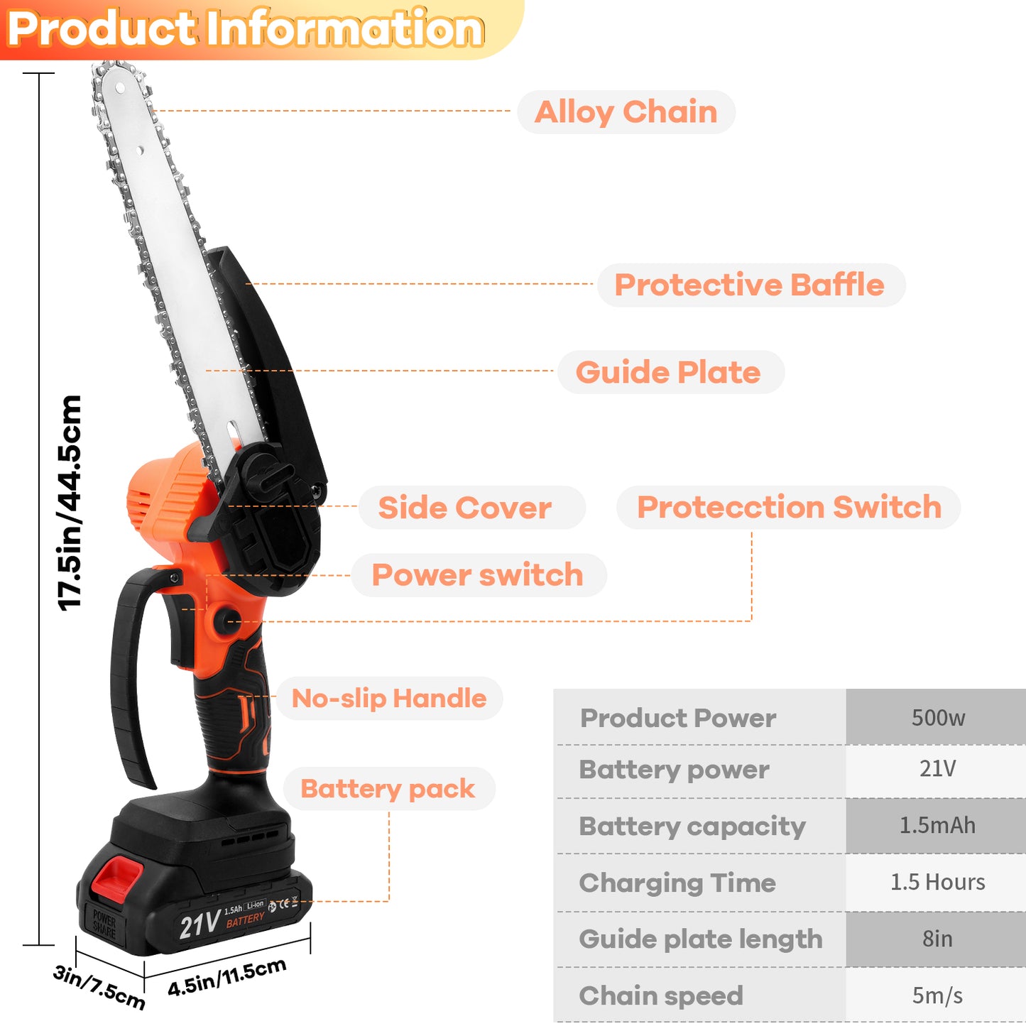 Mini Chainsaw 8 Inch, HDJ Mini Chainsaw Cordless  with 2PCS Batteries, Electric Chainsaw Portable One-Hand for Wood Cutting Tree Branch Trimming
