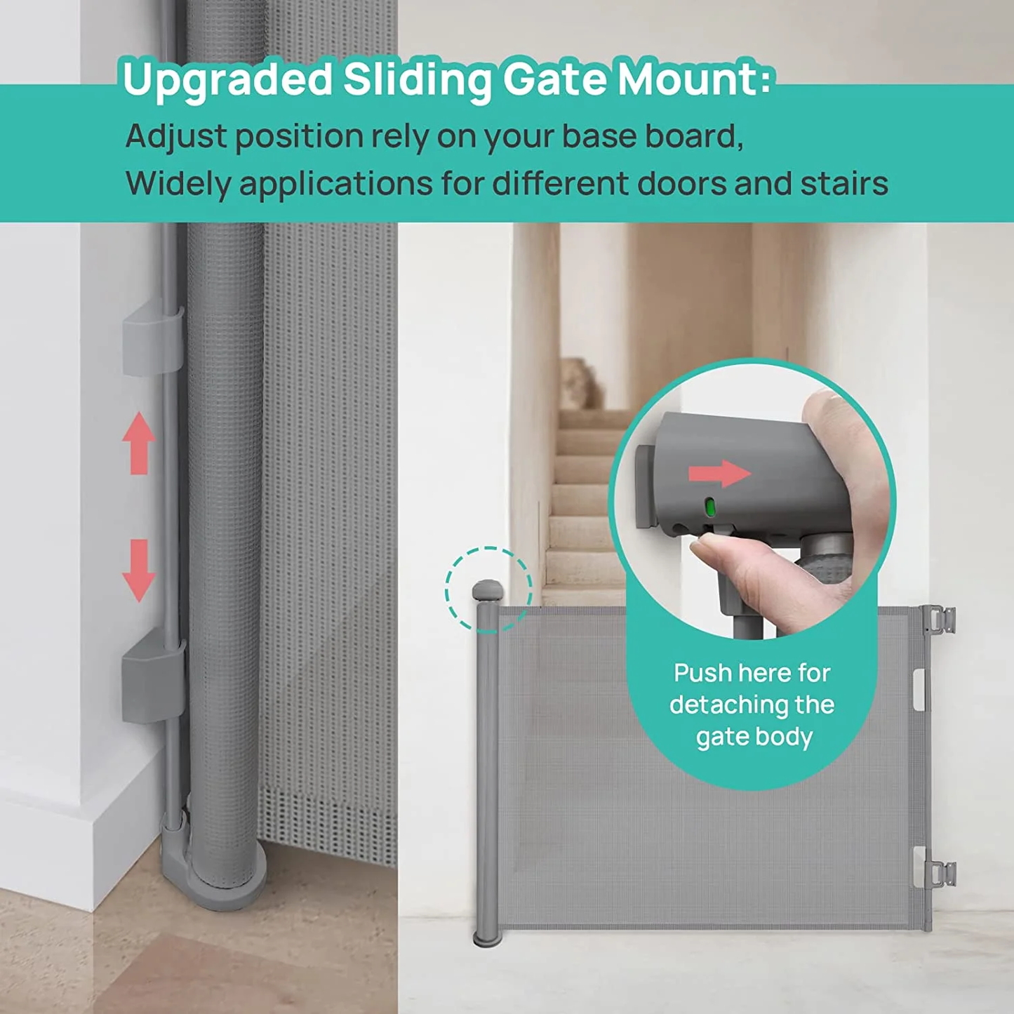 Retractable Baby Gate, HDJ 42-Inch Extra Tall Baby Gate, 71" Wide Baby Gate Dog Gate for Stair, Doorway, Gray/Black