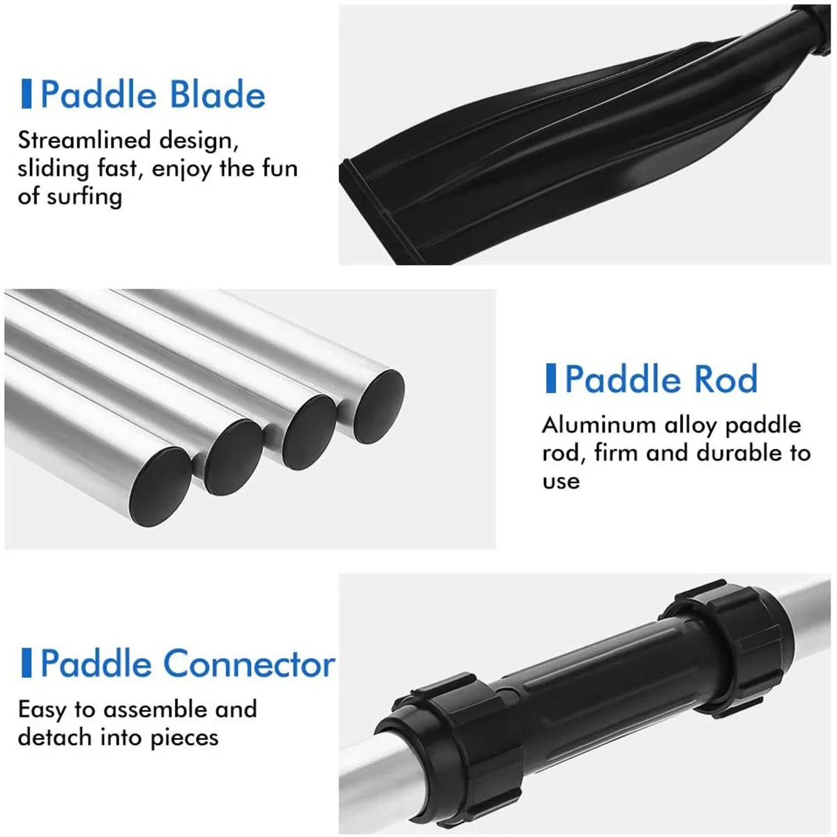 Kayak Paddle, HDJ Detachable 2 in 1 Lightweight Ribbed Blade Aluminium Alloy Canoe Boat Oars with Anti-Slip Grip,Black