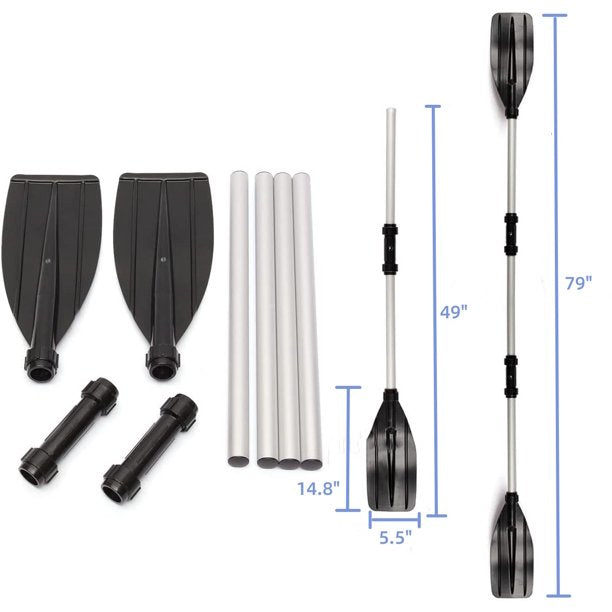 Kayak Paddle, HDJ Detachable 2 in 1 Lightweight Ribbed Blade Aluminium Alloy Canoe Boat Oars with Anti-Slip Grip,Black