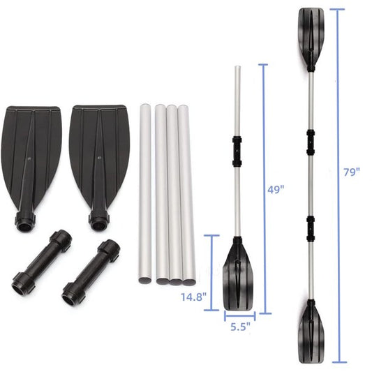 Kayak Paddle, HDJ Detachable 2 in 1 Lightweight Ribbed Blade Aluminium Alloy Canoe Boat Oars with Anti-Slip Grip,Black