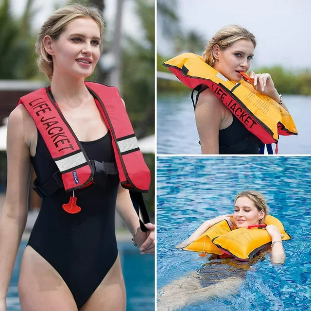 Life Jacket,HDJ Automatic Inflatable Life Jacket with Reflectors,PFD Survival Buoyancy Life Vest,Red/Blue