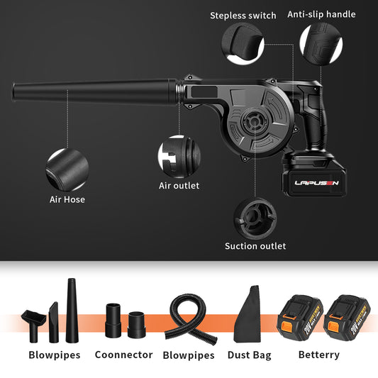 Cordless Leaf Blower, HDJ Electric Leaf Blower with 2 Batteries , 2-in-1 Sweeper for Blowing Leaf , Dust , Yard