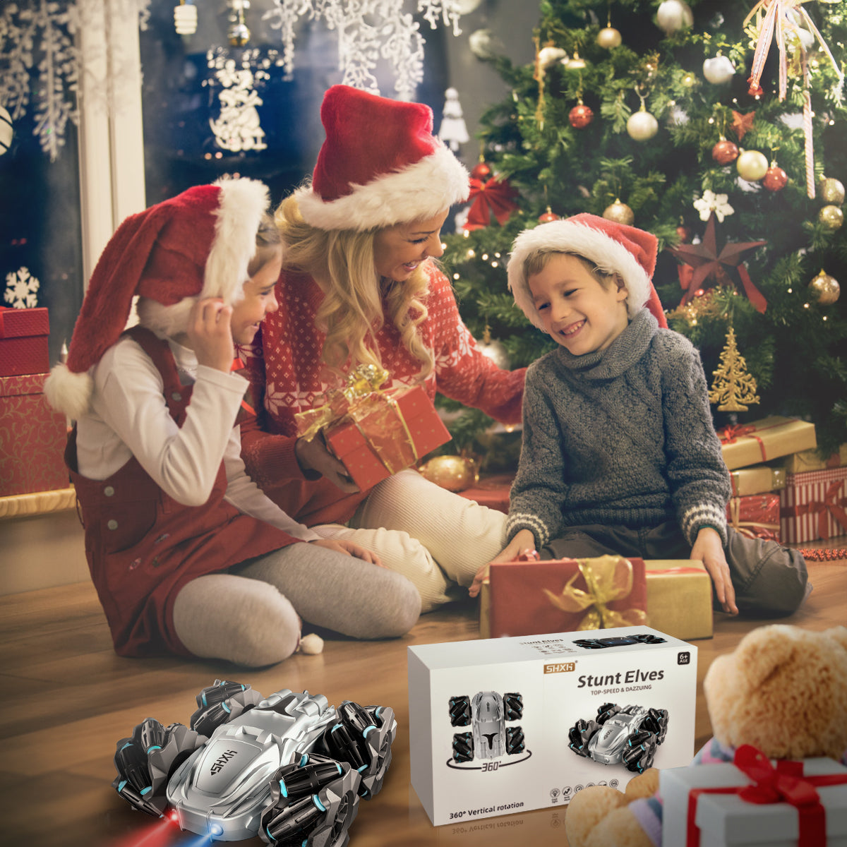 HDJ Remote Control Car,Double Sided 360° Rotating 4WD RC Cars, 2.4GHz Electric Race Stunt Toy Car Rechargeable Toy Cars for Boys Girls Birthday(Silver/Black)