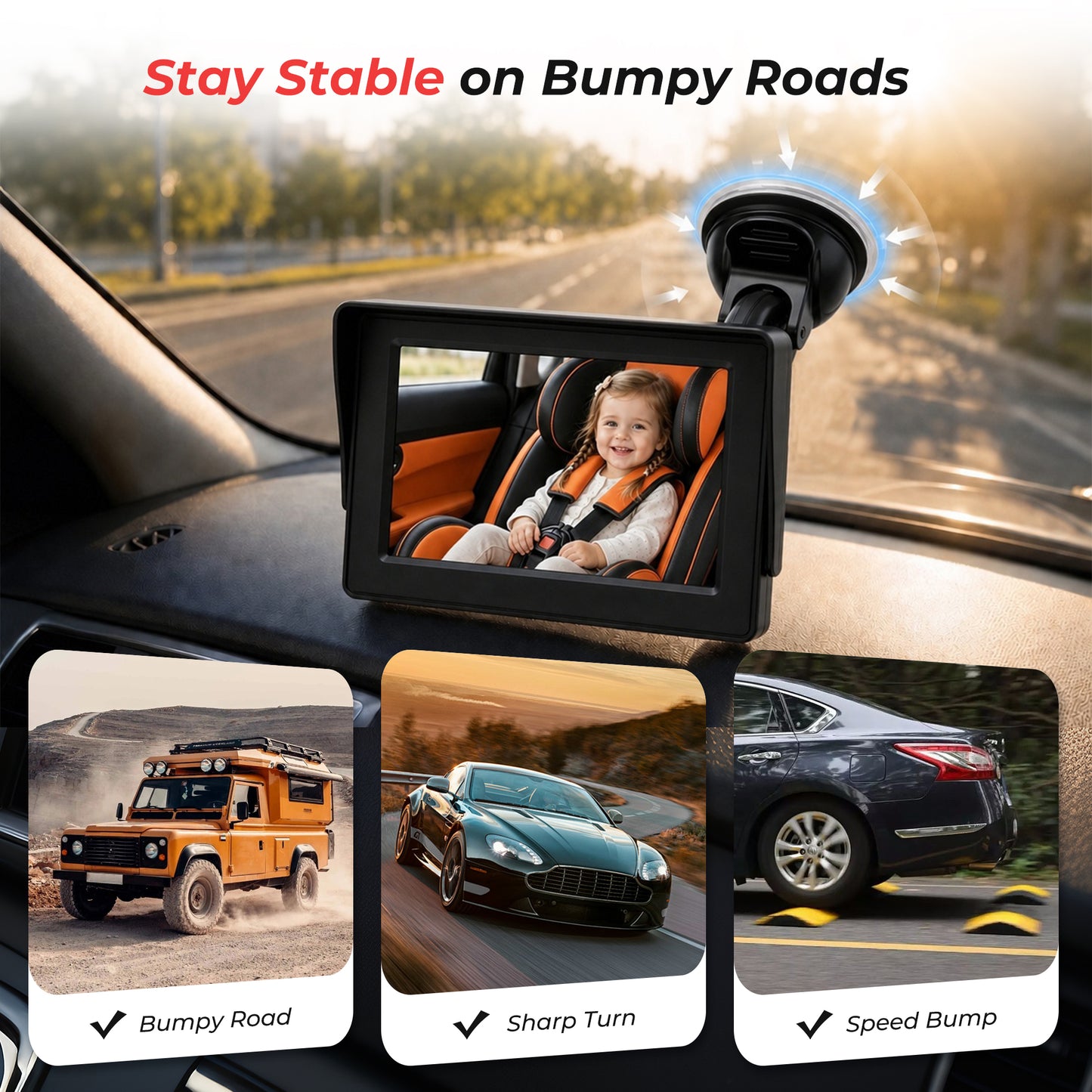 HDJ Baby Car Camera, 4.3" HD Night Vision Function Car Mirror Display, 360° Adjustable Safety Car Seat Mirror Camera Monitored Mirror with Wide Clear View