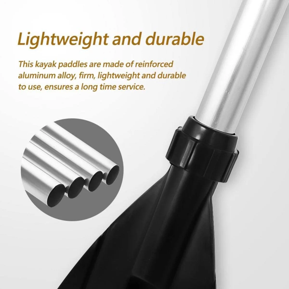 Kayak Paddle, HDJ Detachable 2 in 1 Lightweight Ribbed Blade Aluminium Alloy Canoe Boat Oars with Anti-Slip Grip,Black
