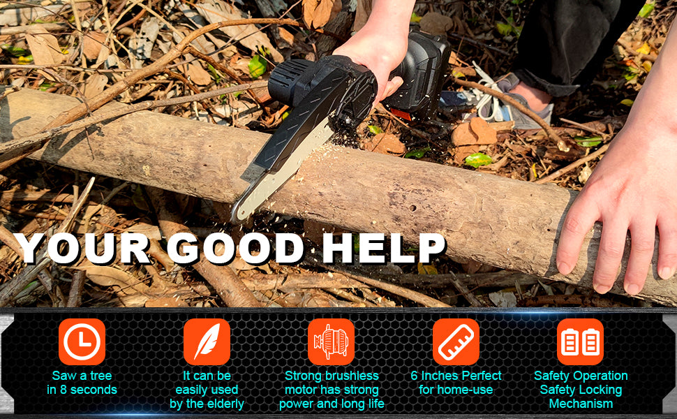 HDJ 6 Inch Cordless Mini Chainsaw with 2PCS 10000mah Batteries,Electric Chainsaw One-Hand Pruning Shears for Wood Cutting Tree Branch Trimming, Black