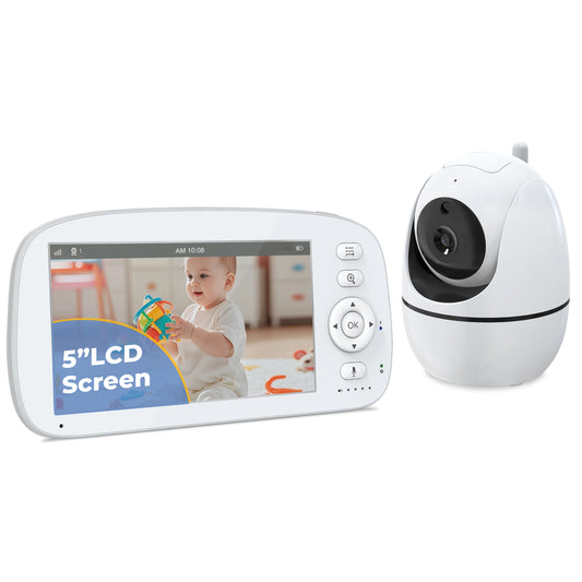 HDJ Baby Monitor with Camera and Audio,5" LCD Screen Video Baby Monitor-VOX,Lullabies,No WiFi,1000 ft Range,Feeding Timer,Temperature Sensor,Night Vision