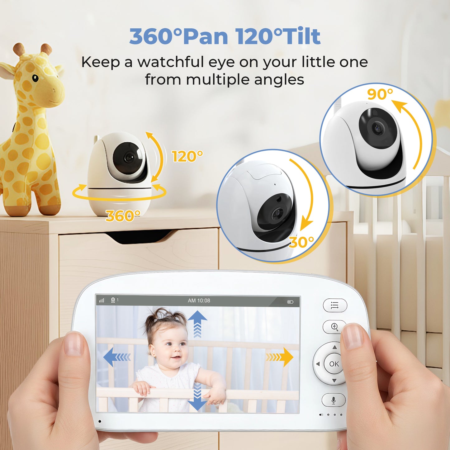 HDJ Baby Monitor with Camera and Audio,5" LCD Screen Video Baby Monitor-VOX,Lullabies,No WiFi,1000 ft Range,Feeding Timer,Temperature Sensor,Night Vision
