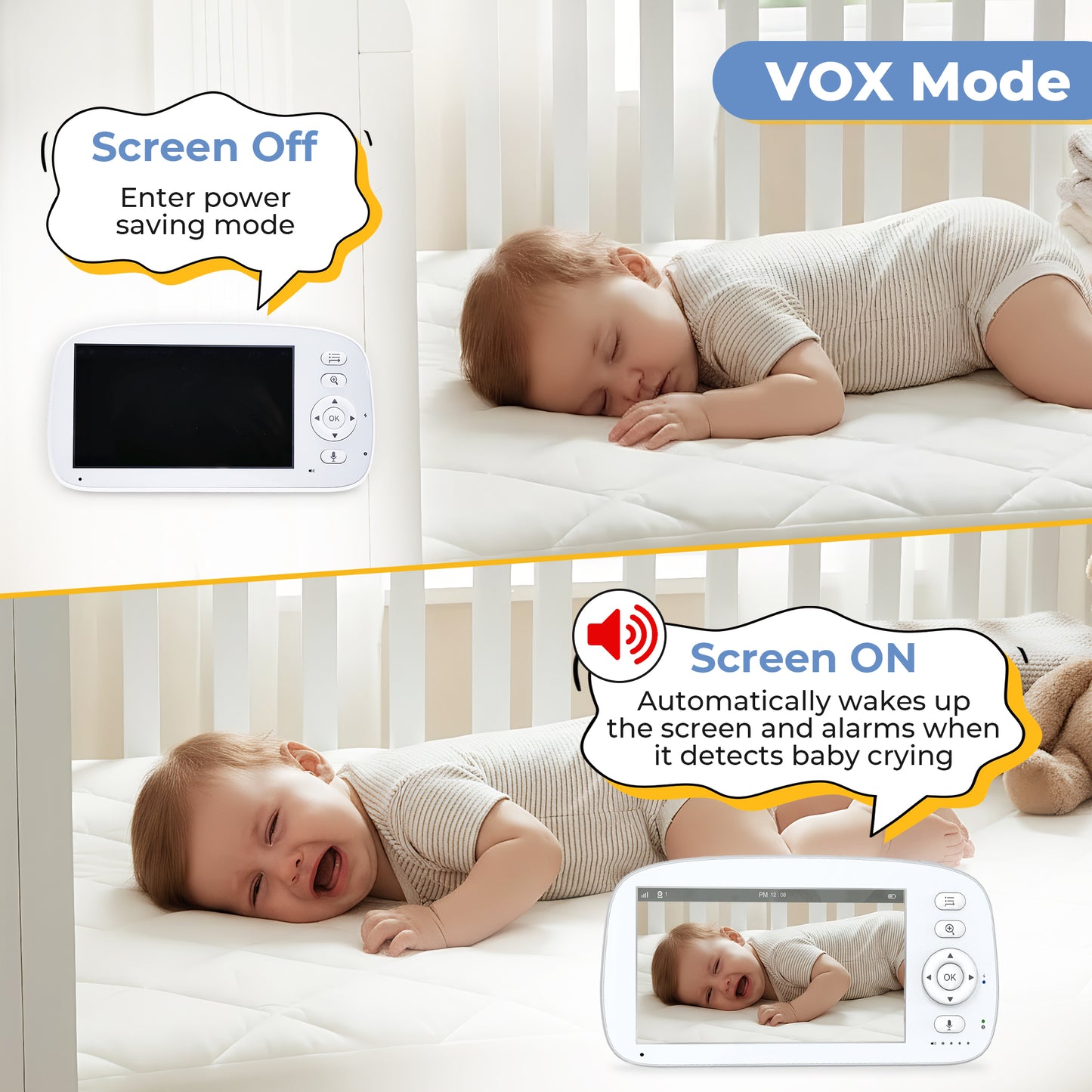 HDJ Baby Monitor with Camera and Audio,5" LCD Screen Video Baby Monitor-VOX,Lullabies,No WiFi,1000 ft Range,Feeding Timer,Temperature Sensor,Night Vision