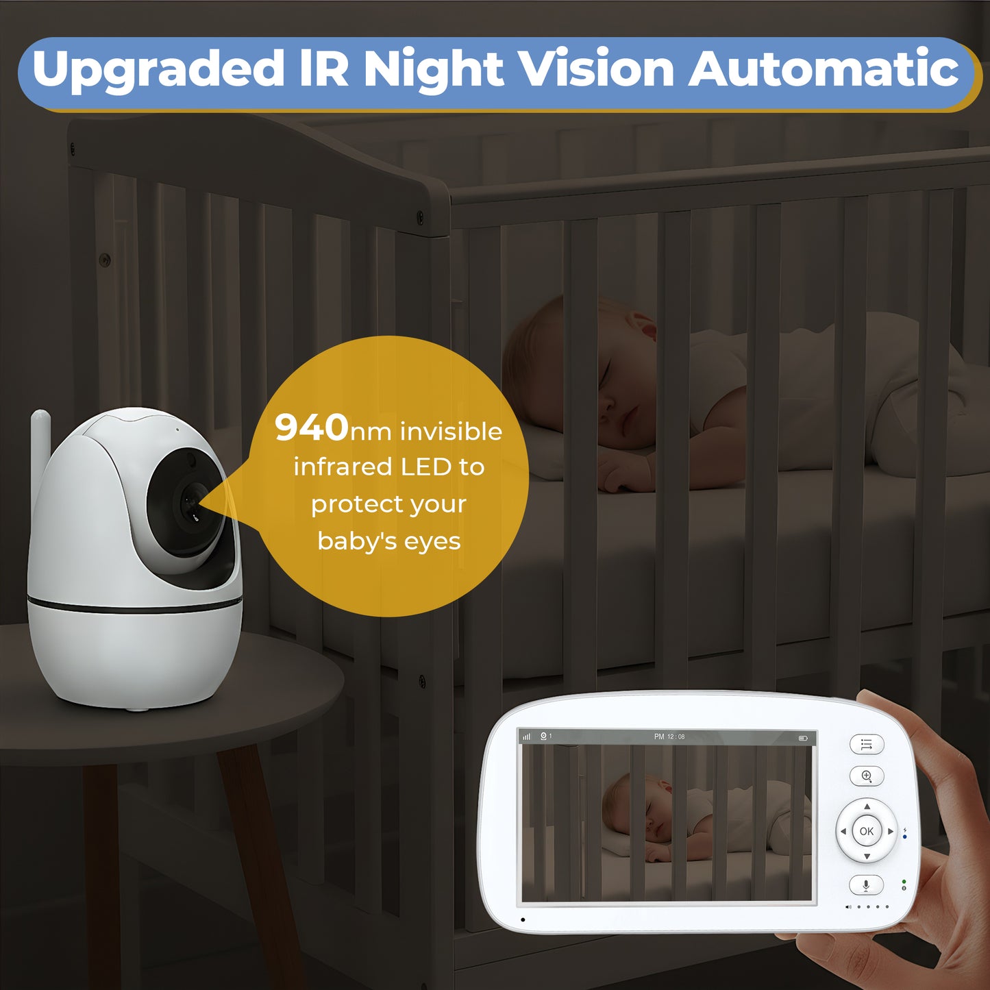 HDJ Baby Monitor with Camera and Audio,5" LCD Screen Video Baby Monitor-VOX,Lullabies,No WiFi,1000 ft Range,Feeding Timer,Temperature Sensor,Night Vision