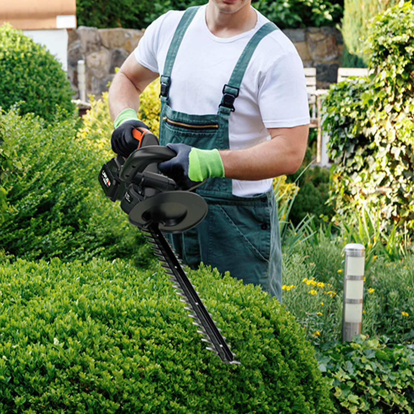 Hedge Trimmer Cordless , HDJ 21-inch Steel Blade Max Cordless Hedge Trimmer with 21V Battery and Fast Charger, Electric Hedge Trimmer Cordless, Black and Orange