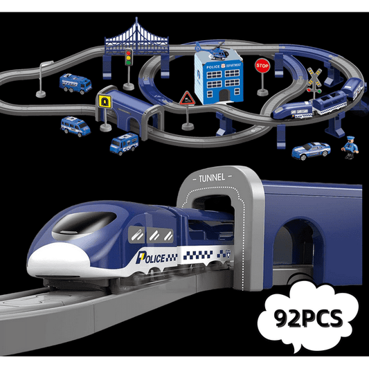 Toys Train Set for Kids, HDJ 92PCS Race Track Set for Boys Christmas Birthday Gift ,Police Toy with Cars, Copter