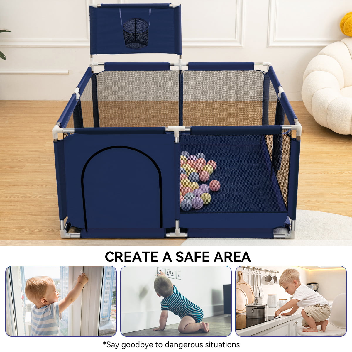 Baby Playpen,HDJ 50 inch Baby Playard with Basketball Hoop,Baby Fence Infant Play Yard for Boy and Girls Gift
