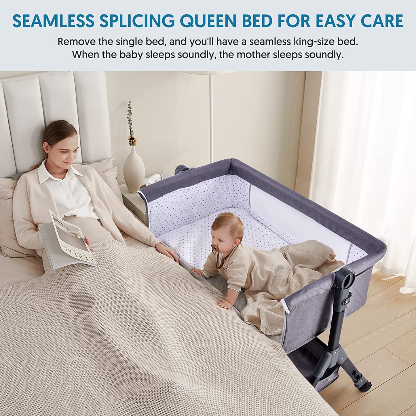 Baby Bassinet for Infant,Adjustable Bedside Sleeper with 360° Wheel and Storage Basket,Crib for Newborns